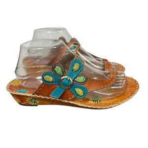 L'Artiste Spring Step Santorini Sandals Slides Womens 40 9 Toe Ring Artsy Teal